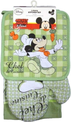 Picture of Disney Oven Mitt Pot Holder & Dish Towel 3 pc Kitchen Set (Mickey Mouse Green)