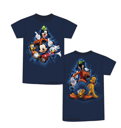 Picture of Disney Adult Bursting Mickey Donald Pluto and Goofy Tee Blue (Small)