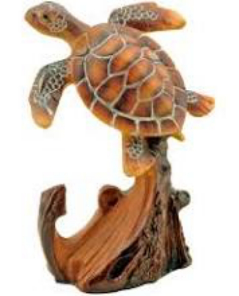Picture of Sea Turtle with Anchor Faux Carved Wood Look Figurine 4"H