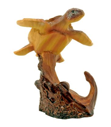Picture of Sea Turtle with Anchor Faux Carved Wood Look Figurine 4"H