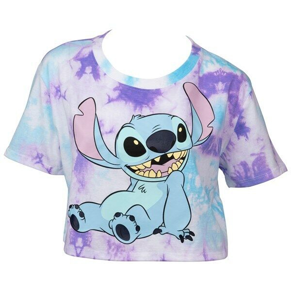 Picture of Disney Stitch Tie Dye Crop Top Shirt for Junior Girls Blue Medium