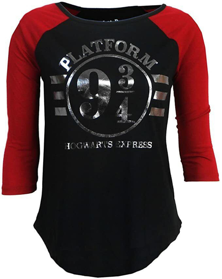 Picture of Disney Harry Potter Juniors Platform Crossing Fashion Top with 3/4 Sleeve Black-Red Small