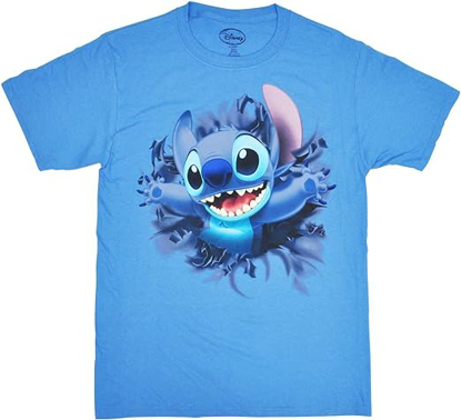 Picture of Disney Stitch Breaking Through Front & Back Print Men's T-Shirt Columbia Blue Large