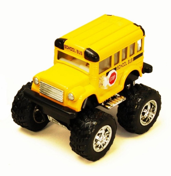 Picture of Funny Big Wheel School Bus Yellow By Kinsmart 4004DB 4 Inch Scale Diecast Model Replica
