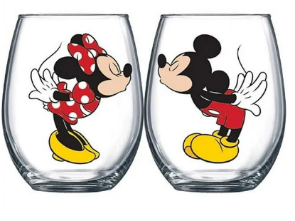 Picture of Disney Mickey and Minnie Kissing 14.5 oz Wine Glass Set