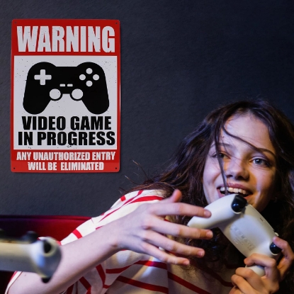 Picture of Metal Sign Warning Video Game in Progress