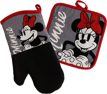 Picture of Disney Minnie Mouse Oven Mitt and Pot Holder Over Sized Gray Red Black