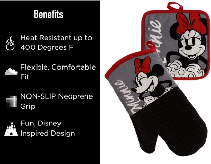 Picture of Disney Minnie Mouse Oven Mitt and Pot Holder Over Sized Gray Red Black