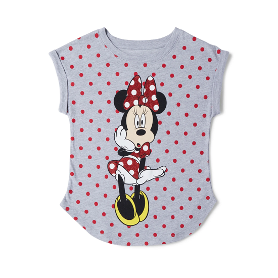 Picture of Disney Minnie mouse Youth Girls Shiny Surprise Hi Lo Cuffed Sleeve Gray Red Large