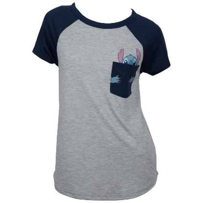 Picture of Disney Lilo & Stitch Hug Pocket Junior's Fashion Contrast Shoulder 3X Gray