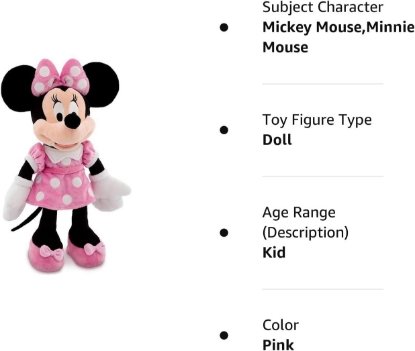 Picture of Disney Minnie Mouse Polka Dot Plush Pink Minnie Bean Bag  9 Inches