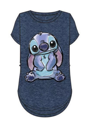 Picture of Disney Junior Hi Lo Stitch Sitting Top, Navy Heather Medium