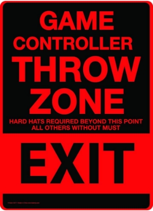 Picture of Kalan Tin Metal Sign Game Controller Throw Zone Exit Red & Black 8x12-Inch