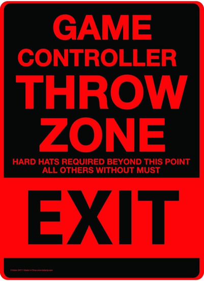 Picture of Kalan Tin Metal Sign Game Controller Throw Zone Exit Red & Black 8x12-Inch