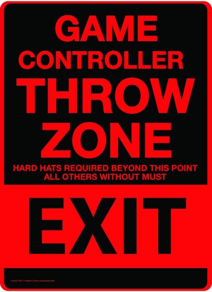 Picture of Kalan Tin Metal Sign Game Controller Throw Zone Exit Red & Black 8x12-Inch