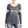 Picture of Good Vibe Varsity Stripe Long Sleeve Juniors V-Neck T-Shirt