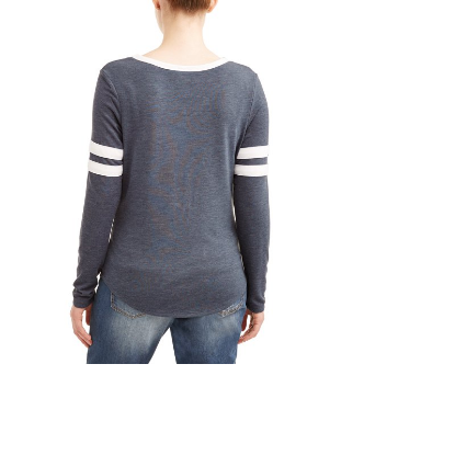 Picture of Good Vibe Varsity Stripe Long Sleeve Juniors V-Neck T-Shirt