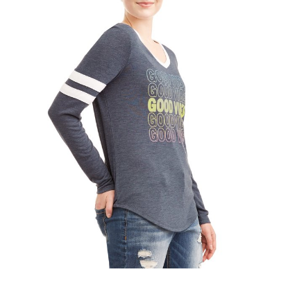 Picture of Good Vibe Varsity Stripe Long Sleeve Juniors V-Neck T-Shirt
