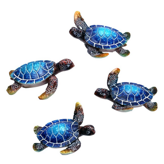 Picture of Glossy Resin Wood Grain Sea Turtles Set of 4 Blue