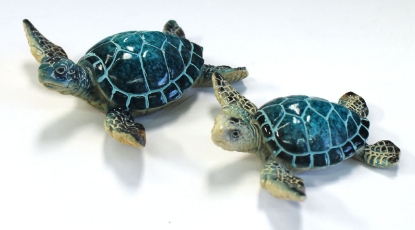Picture of Glossy Resin Wood Grain Sea Turtles Set of 4 Blue