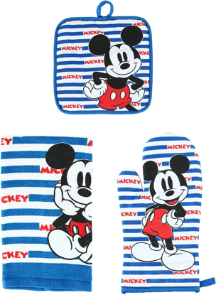 Picture of Disney  Mickey Mouse Oven Mitt Towel 3 Piece Kitchen Set Strips USA Blue