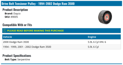 Picture of Dayco Tensioner & Idler Pulley Dayco 89005