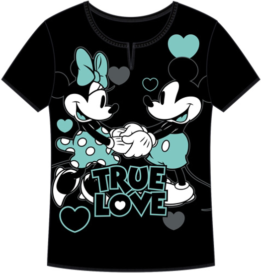 Picture of Disney Mickey and Minnie Mouse True Love Mint & Black Adult Tee Shirt