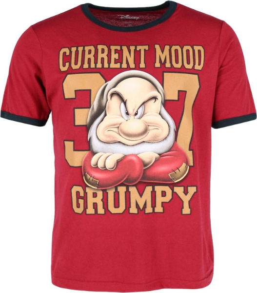 Picture of Disney Grumpy Current Mood Adult Ringer Tee Merlot Red & Black