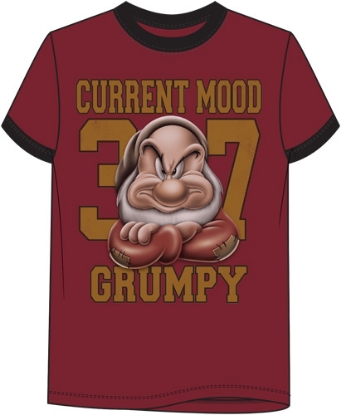 Picture of Disney Grumpy Current Mood Adult Ringer Tee Merlot Red & Black
