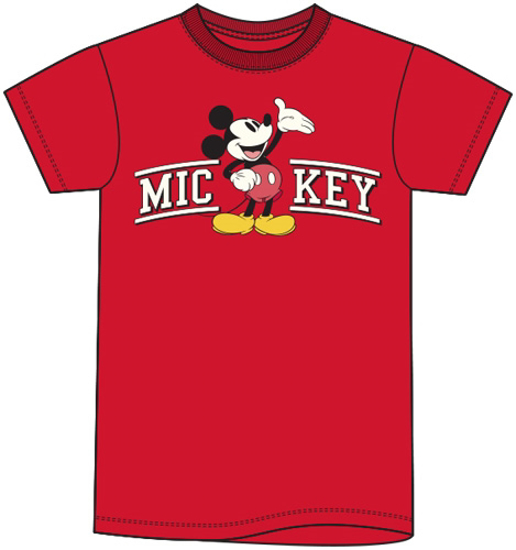 Picture of Disney Mickey Mouse Curve Text Adult Tee Shirt Red