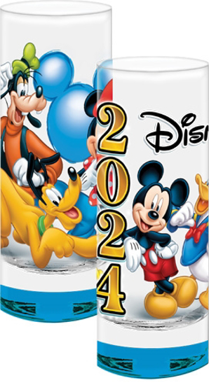 Picture of Disney Mickey Goofy Donald Pluto 2024 Sure Shot 2oz Collection Glass Blue Bottom