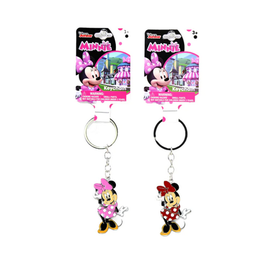 Picture of Minnie Figural Metal Keychain on Header Card in Display Pink Or Red