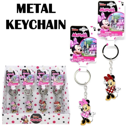 Picture of Minnie Figural Metal Keychain on Header Card in Display Pink Or Red
