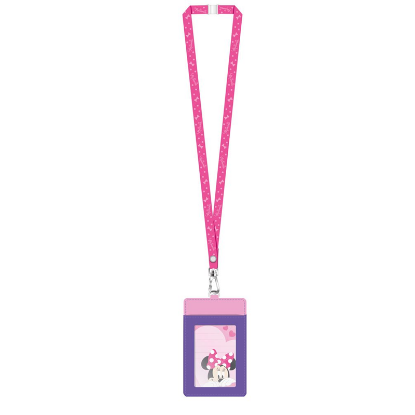 Picture of Disney Minnie Mouse Character Head  Deluxe Lanyard With PU Card Holder Pink