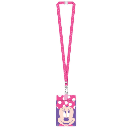 Picture of Disney Minnie Mouse Character Head  Deluxe Lanyard With PU Card Holder Pink