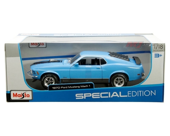 Picture of 1970 Ford Mustang Cobra 428 Mach 1 - Blue 1:18 Scale Diecast Model Car by Maisto