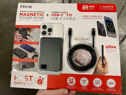 Picture of iHome 5000mAh Magnetic Power Bank with 6Ft USB-C Cable, MagSafe Compatible, 20W Rapid Power Delivery