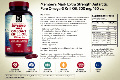 Picture of Member's Mark Extra Strength Antarctic Pure Omega-3 Krill Oil, 500 mg, 160 ct.