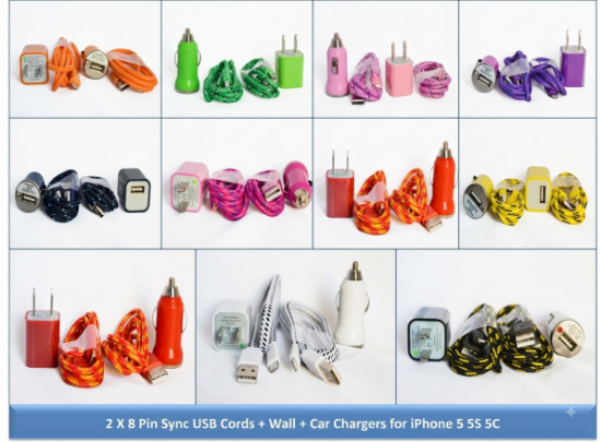 Micro USB Data Sync Cable Wall Car charger for Android Phone Tablet 2 Pack