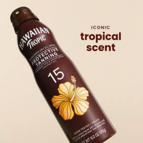 Picture of Hawaiian Tropic Dry Oil Tanning Spray Sunscreen SPF 15 – Broad Spectrum Island Botanical Formula (8 oz)