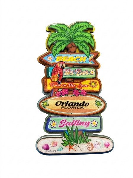 Picture of Orlando Florida Palm Tree Wooden Magnet – Laser-Cut Wood Souvenir Refrigerator Magnet