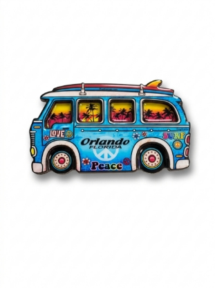 Picture of Orlando, Florida Peace Car Wooden Magnet – Laser-Cut Vintage Bus Souvenir Refrigerator Magnet