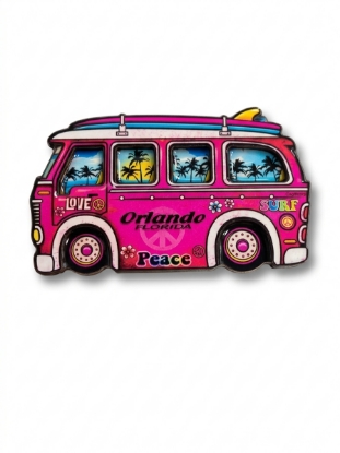 Picture of Orlando, Florida Peace Car Wooden Magnet – Laser-Cut Vintage Bus Souvenir Refrigerator Magnet