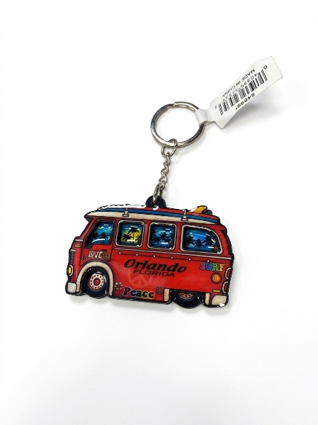Picture of Orlando, Florida Peace Car Wooden Keychain – Laser-Cut Vintage Bus Souvenir Key Ring