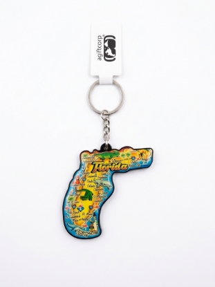 Picture of Florida State Map Wooden Keychain – Laser-Cut Wood Souvenir Key Ring