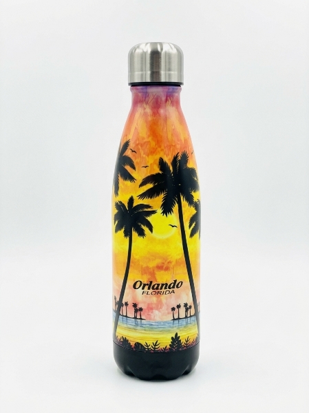 Picture of Orlando, Florida Tropical Sunset Stainless Steel Water Bottle (17 oz) – Vacuum Insulated Travel Bottle