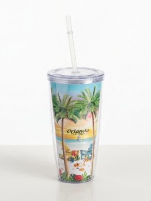 Picture of Orlando Florida Tropical Beach Clear Tumbler with Lid and Straw