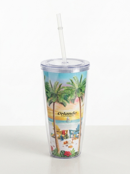 Picture of Orlando Florida Tropical Beach Clear Tumbler with Lid and Straw
